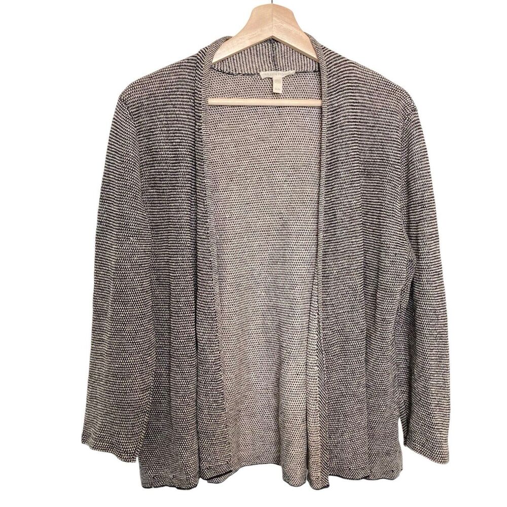 Eileen Fisher Cardigan Sweater Women Size M Open Knit Beige 100% Organic Linen